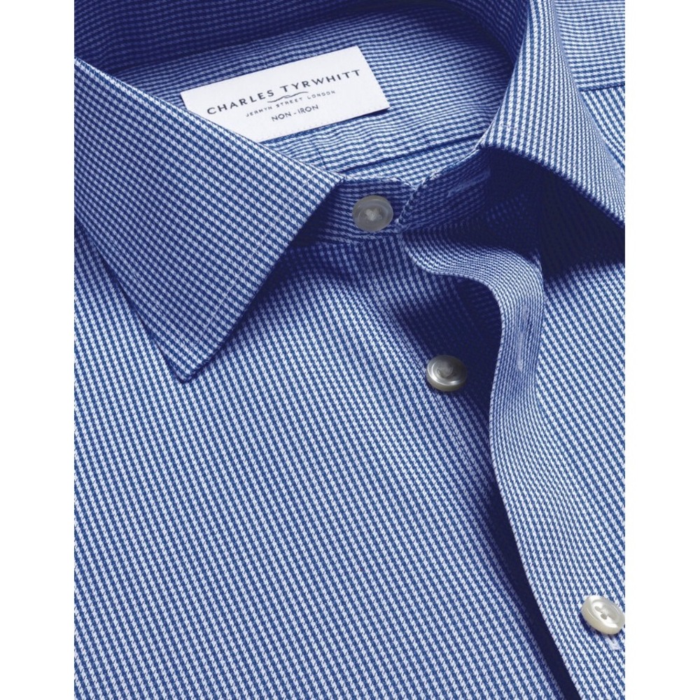 Charles Tyrwhitt Mens Non-Iron Twill Puppytooth Shirt Royal Blue 15.5 34
